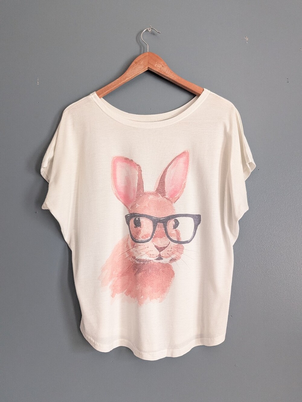 ❤️ Oversize Dolman Short Sleeve Pastel Bunny Graphic Top